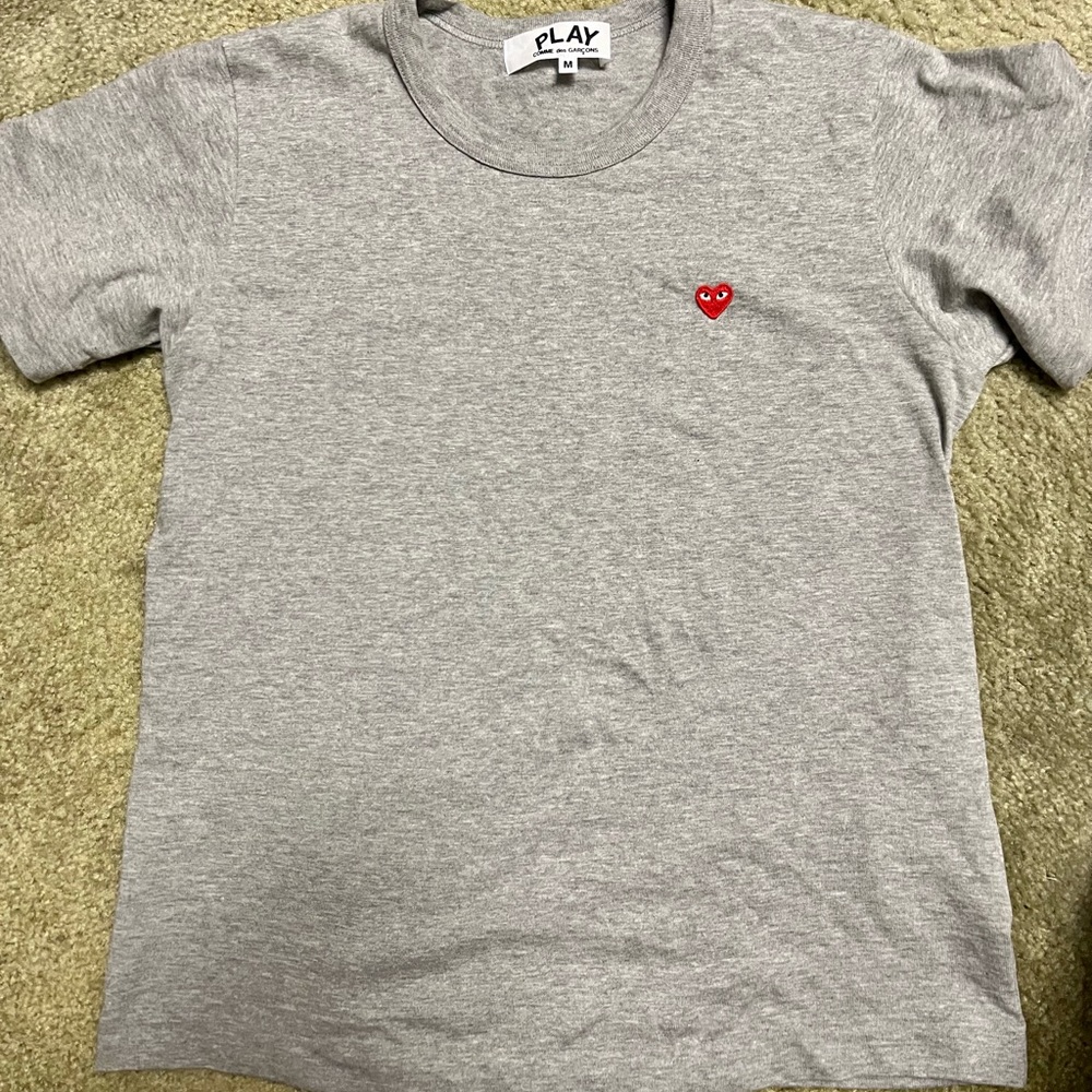 Authentic Comme Des Garcons Play Heart Eyes Gray Jersey T-Shirt-Brand New